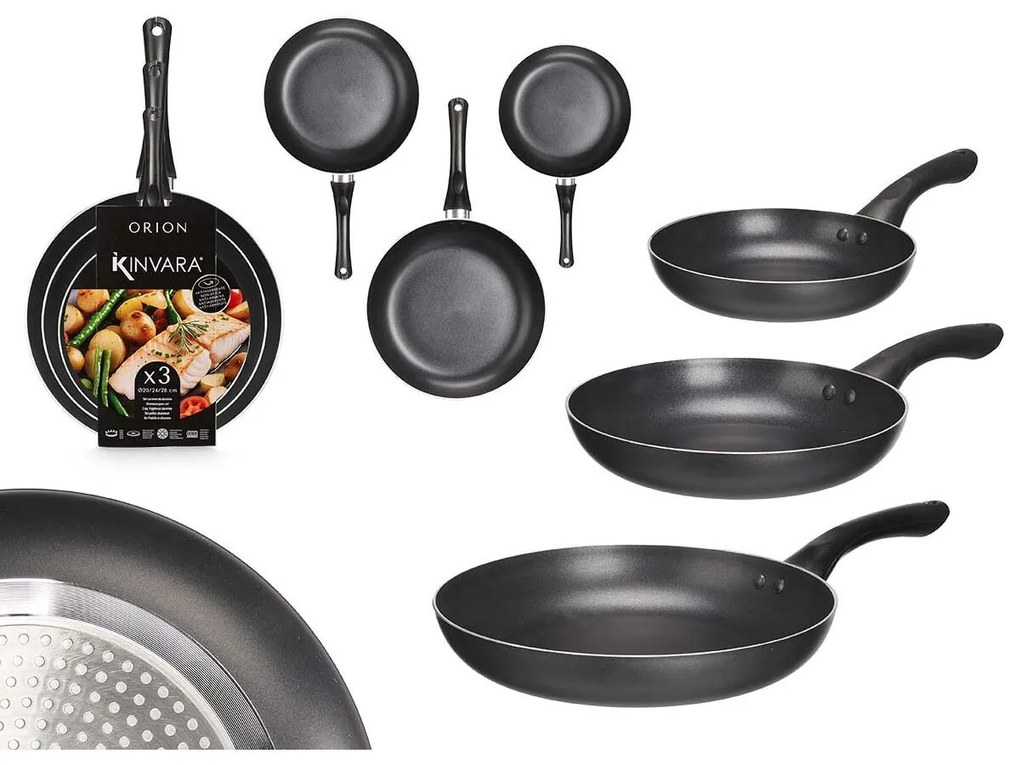 Σετ με Τηγάνια Kinvara Μαύρο Αλουμίνιο Μπακελίτη 20 x 4 cm 28 x 5 cm 24 x 4,5 cm 28,5 x 46 x 14,5 cm (x6)