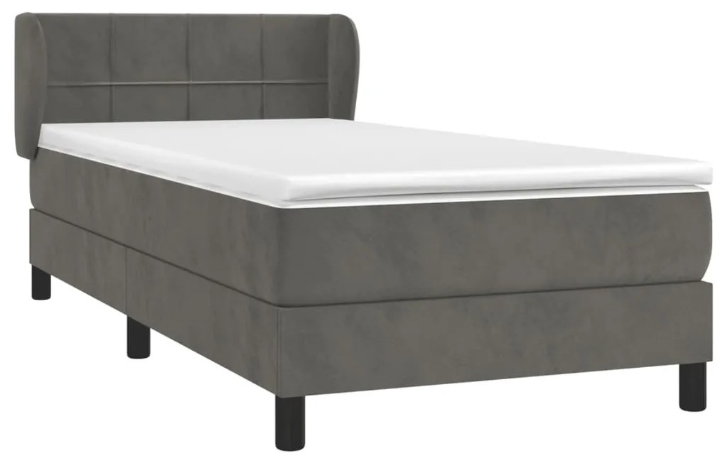 vidaXL Κρεβάτι Boxspring με Στρώμα Σκούρο Γκρι 100x200 εκ. Βελούδινο