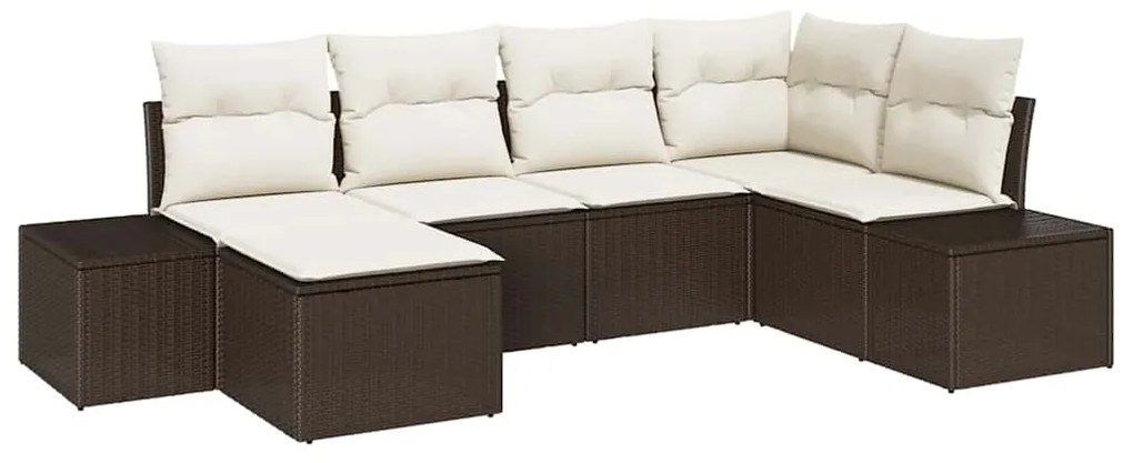 vidaXL Σετ Καναπέ Κήπου με μαξιλάρι 6 pcs Καφέ και κρεμ Πολυ ράταν