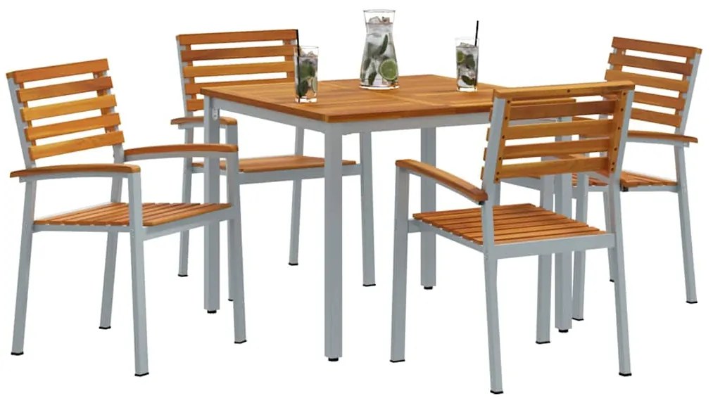 vidaXL Σέτ φαγητού για κήπο 5 pcs Γκρι και καφέ 90 x 90 x 75 cm