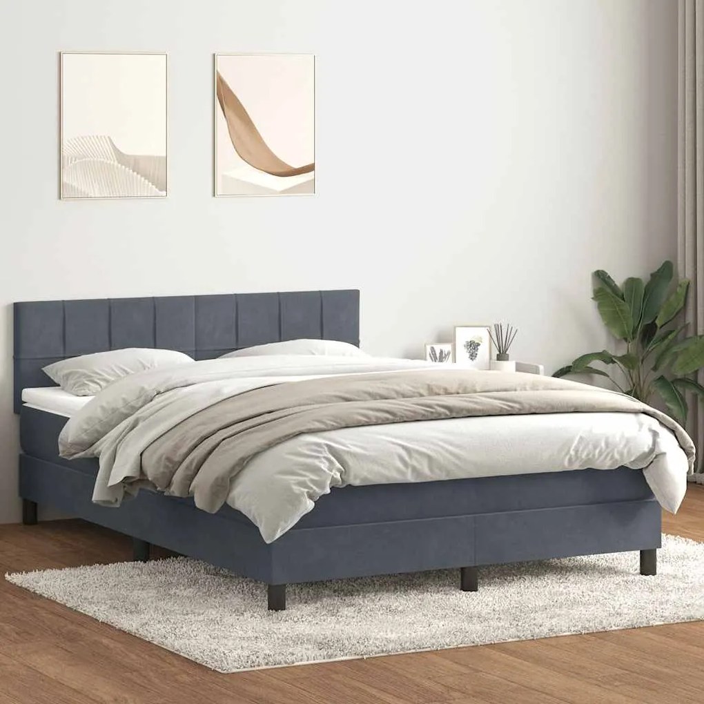 vidaXL Κρεβάτι Boxspring με Στρώμα Σκούρο Γκρι 160x210 εκ. Βελούδινο