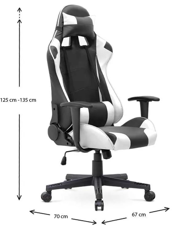 Καρέκλα γραφείου Gaming Alonso Megapap από τεχνόδερμα χρώμα λευκό - μαύρο 67x70x125/135 εκ.