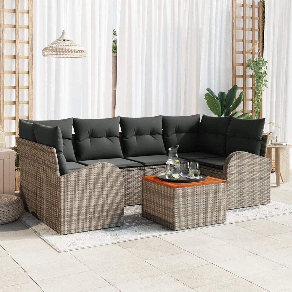 vidaXL Σετ Καναπέ Κήπου 7 pcs Γκρι Πενταθέσιος Ρατάν & Ξύλο