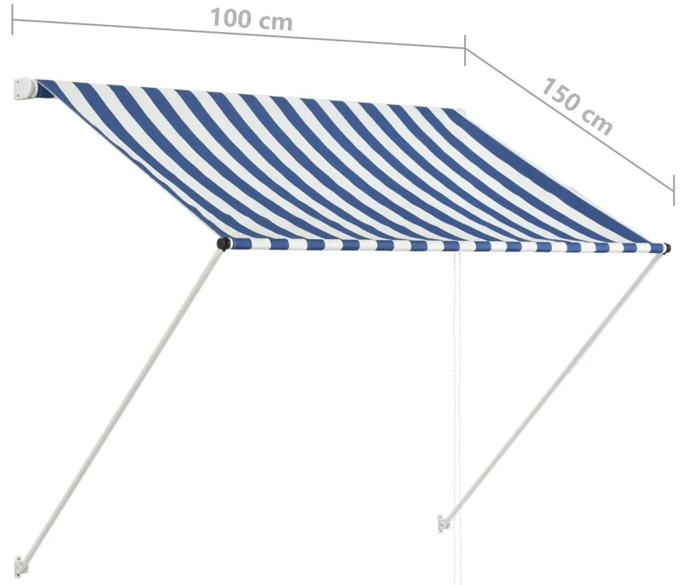 Τέντα Συρόμενη Μπλε / Λευκό 100 x 150 εκ. - Μπλε