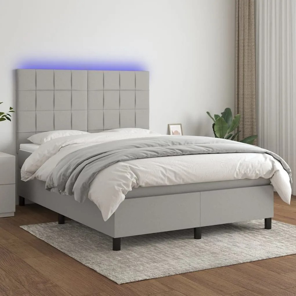 ΚΡΕΒΑΤΙ BOXSPRING ΜΕ ΣΤΡΩΜΑ &amp; LED ΑΝ.ΓΚΡΙ 140X200ΕΚ. ΥΦΑΣΜΑΤΙΝΟ 3134877