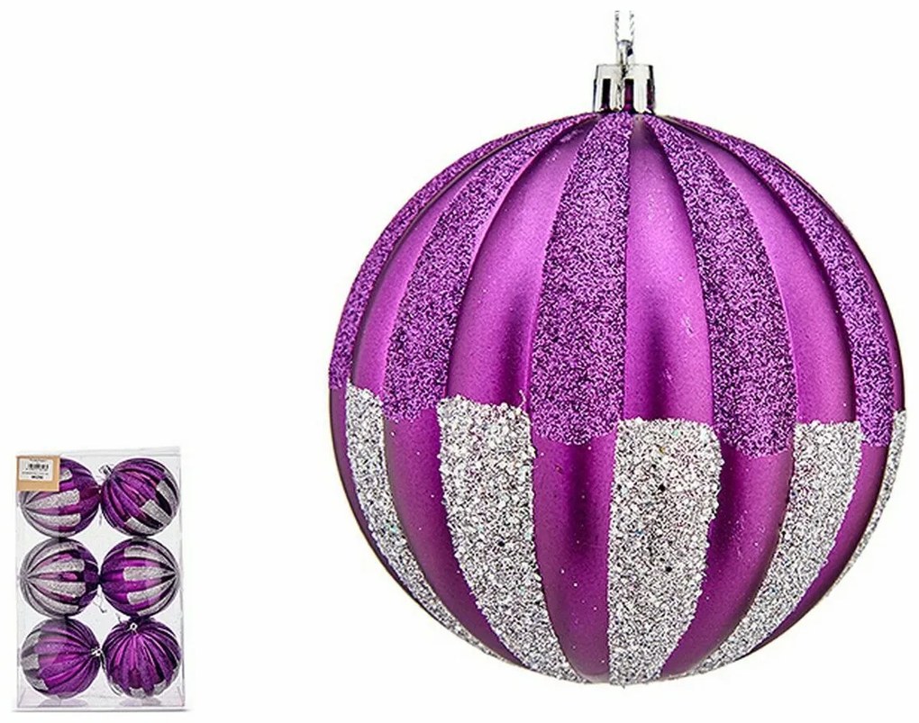 Σετ Χριστουγεννιάτικες Μπάλες Krist+ Μωβ Ασημί PVC 10 cm (x6)