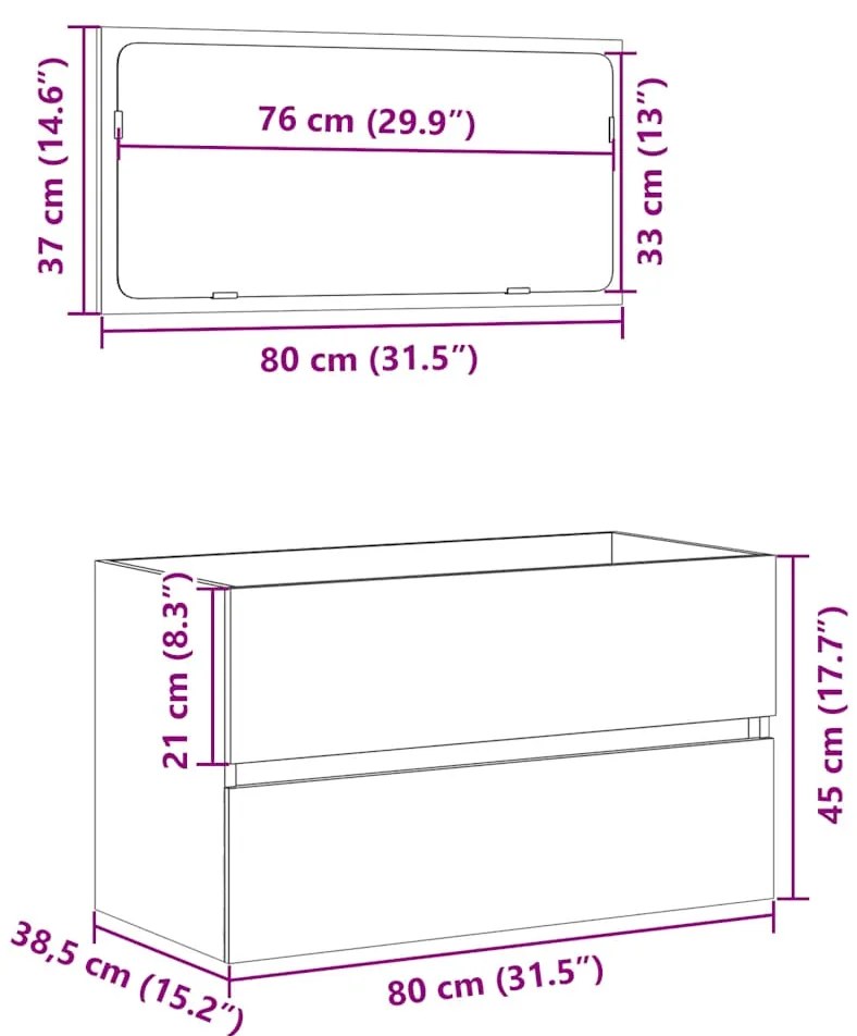 Ντουλάπι Μπάνιου με Καθρέφτη Sonoma δρυς 80x38,5x45 εκ. - Καφέ