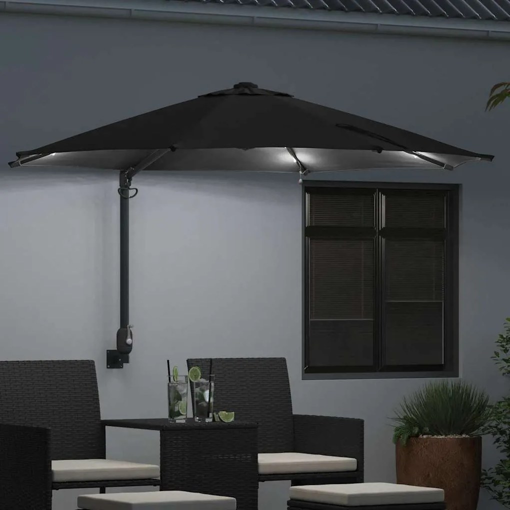 vidaXL Ομπρέλα Κήπου Μαύρο 248 x 248 x 148 εκ. Πολυεστέρας, Χάλυβας