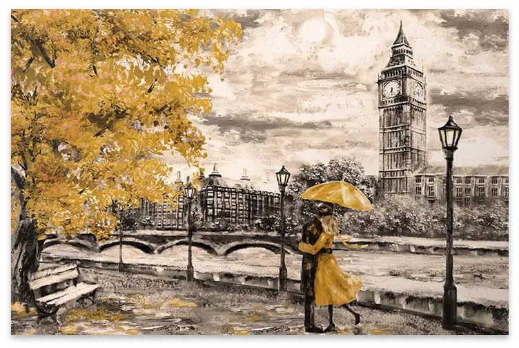 Πίνακας σε καμβά Big Ben And Yellow Leaves Megapap ψηφιακής εκτύπωσης 125x80x3εκ.