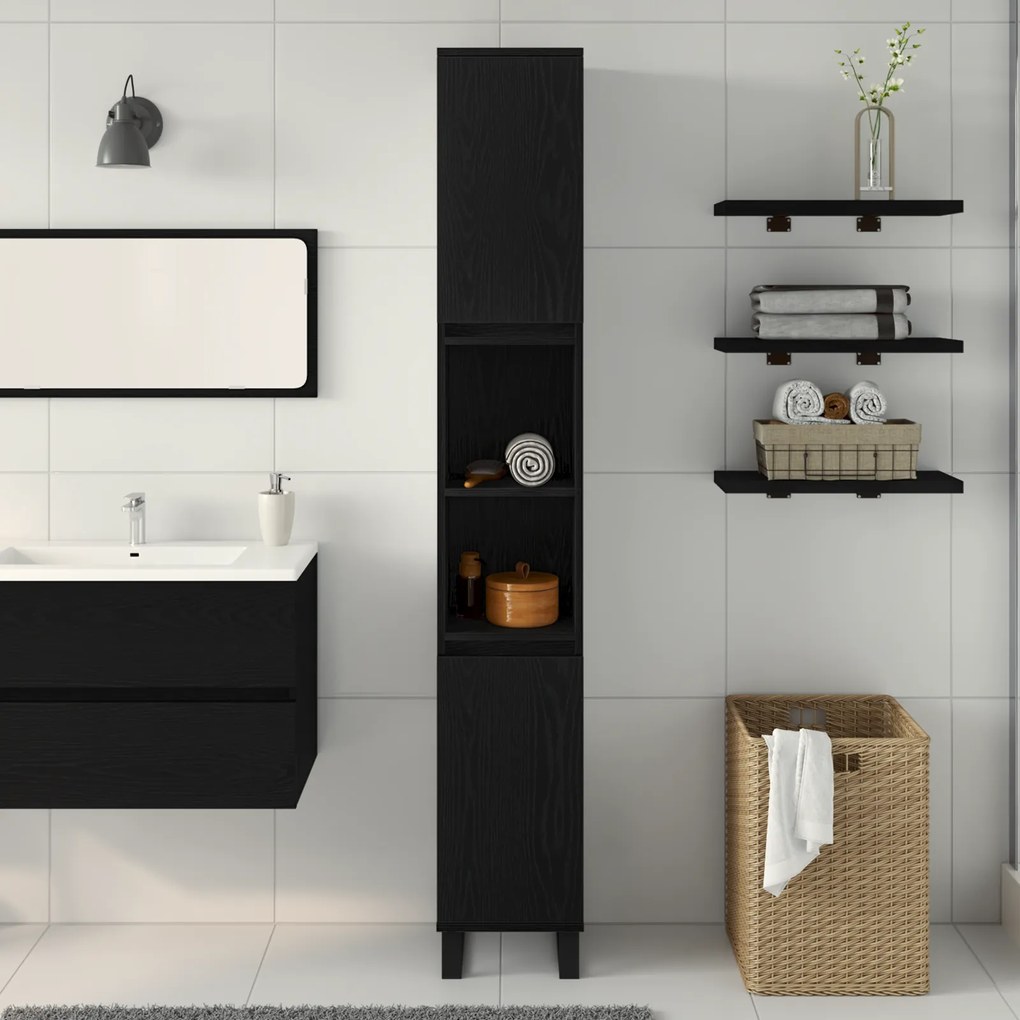 vidaXL αρμόδιος νιπτήρας μπάνιου  Μαύρο Δρυς 30x30x190 εκ Επεξεργασμένο ξύλο