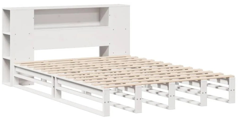 vidaXL Κρεβάτι Βιβλιοθήκη Χωρίς Στρώμα Λευκό 135x190 εκ Μασίφ Πεύκο
