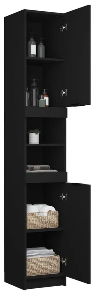 vidaXL Ντουλάπι Μπάνιου Μαύρο 32 x 34 x 188,5 εκ. Επεξεργασμένο Ξύλο