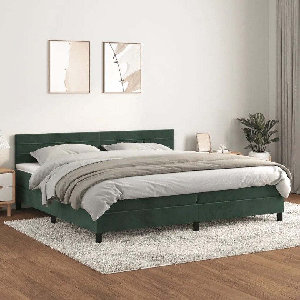 ΚΡΕΒΑΤΙ BOXSPRING ΜΕ ΣΤΡΩΜΑ ΣΚΟΥΡΟ ΠΡΑΣΙΝΟ 200X200ΕΚ. ΒΕΛΟΥΔΙΝΟ 3141386