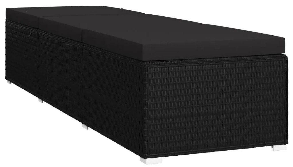 vidaXL Ξαπλώστρα Μαύρη από Συνθετικό Ρατάν με Μαξιλάρι