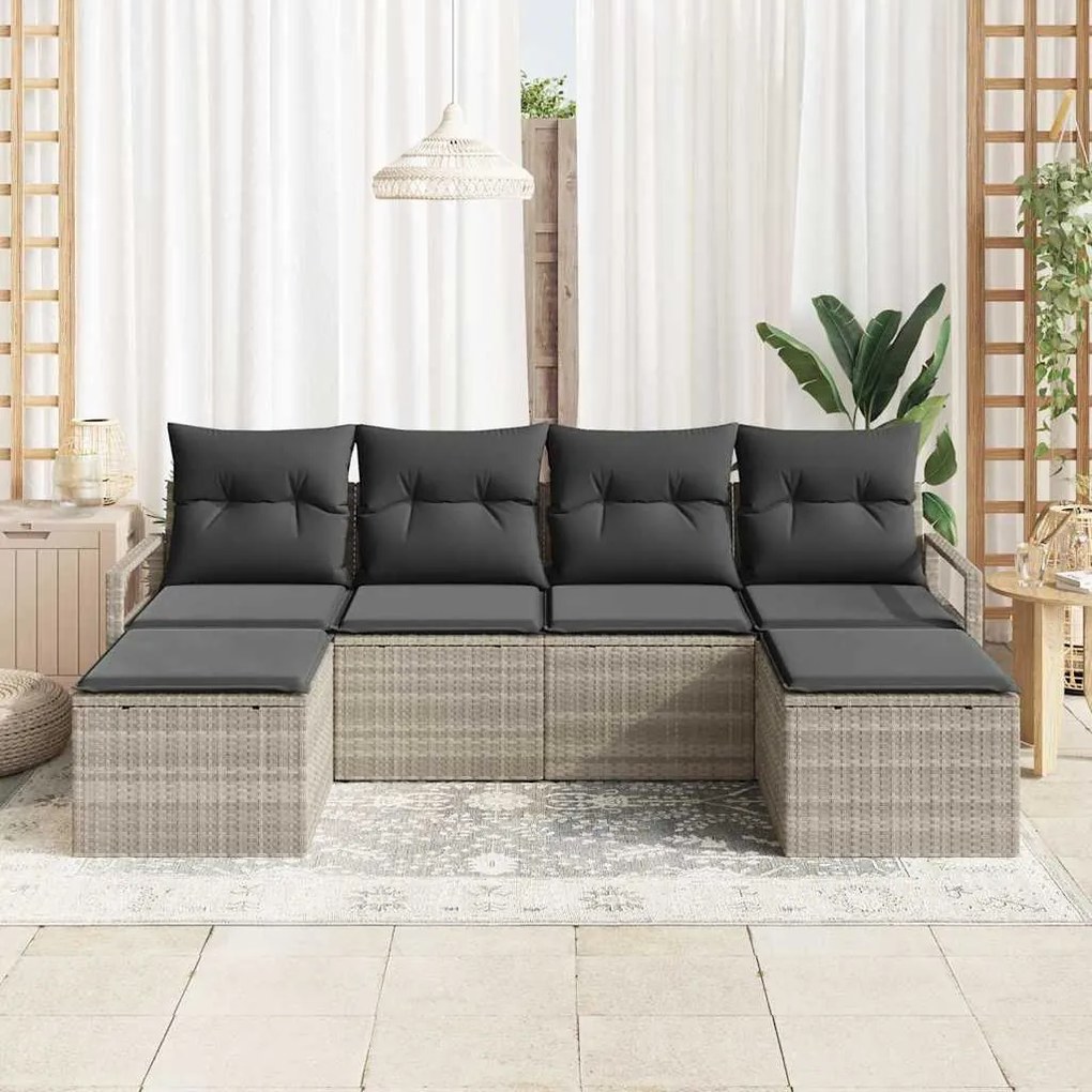 vidaXL Σετ Καναπέ Κήπου 6 pcs Ανοιχτό γκρι Πολυ ράταν