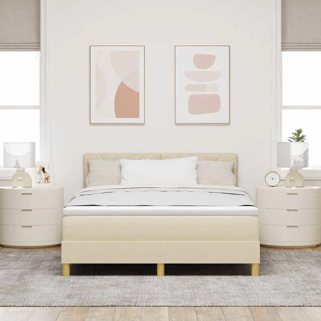 vidaXL Κρεβάτι box spring με στρώμα με στρώμα Κρεμ 140 x 190 cm ύφασμα