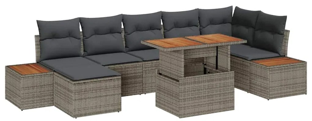 vidaXL Σέτ φαγητού για κήπο με μαξιλάρι 8 pcs Γκρι, Καφέ