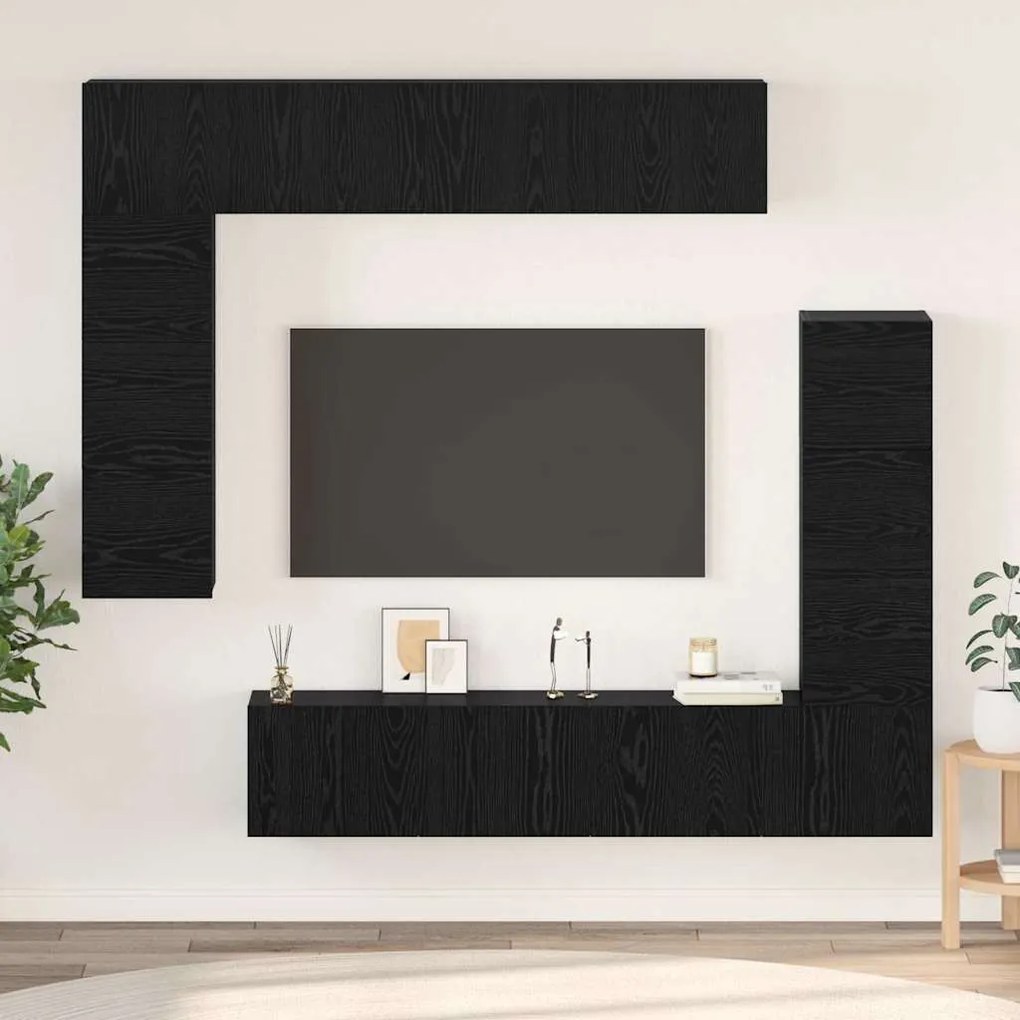 vidaXL Σετ επίπλου τηλεόρασης με ράφι 8 pcs Μαύρη δρυς 80 x 30 x 30 εκ
