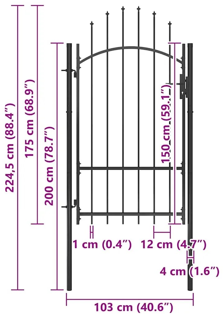 vidaXL Καγκελόπορτα Μαύρη 1 x 2,2 μ. Ατσάλινη