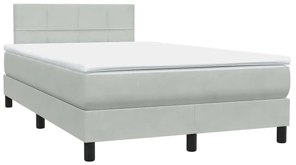 Κρεβάτι Boxspring με Στρώμα Ανοιχτό Γκρι 120x210 εκ. Βελούδινο - Γκρι