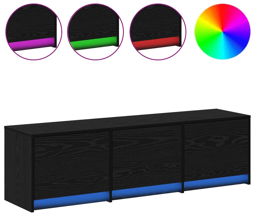 vidaXL TV Cabinet με LED Μαύρη Βελανιδιά 140x34x40 cm Επεξεργασμένο Ξύλο