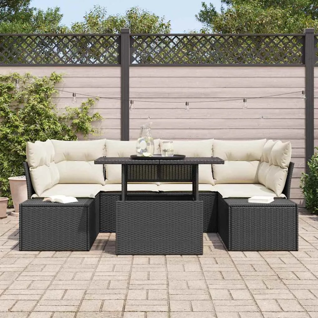 vidaXL Σετ Καναπέ Κήπου 7 pcs Μαύρο και κρεμ 100 x 55 x 73 εκ