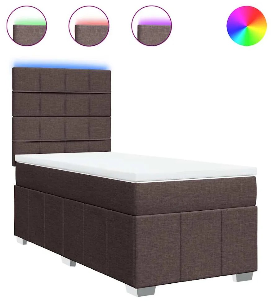 vidaXL Κρεβάτι Boxspring με Στρώμα Σκούρο Καφέ 90x200 εκ. Υφασμάτινο