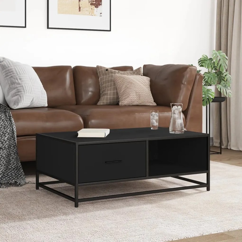 vidaXL Τραπεζάκι Σαλονιού Μαύρο 90x57x35 εκ. Επεξ. Ξύλο &amp; Μέταλλο