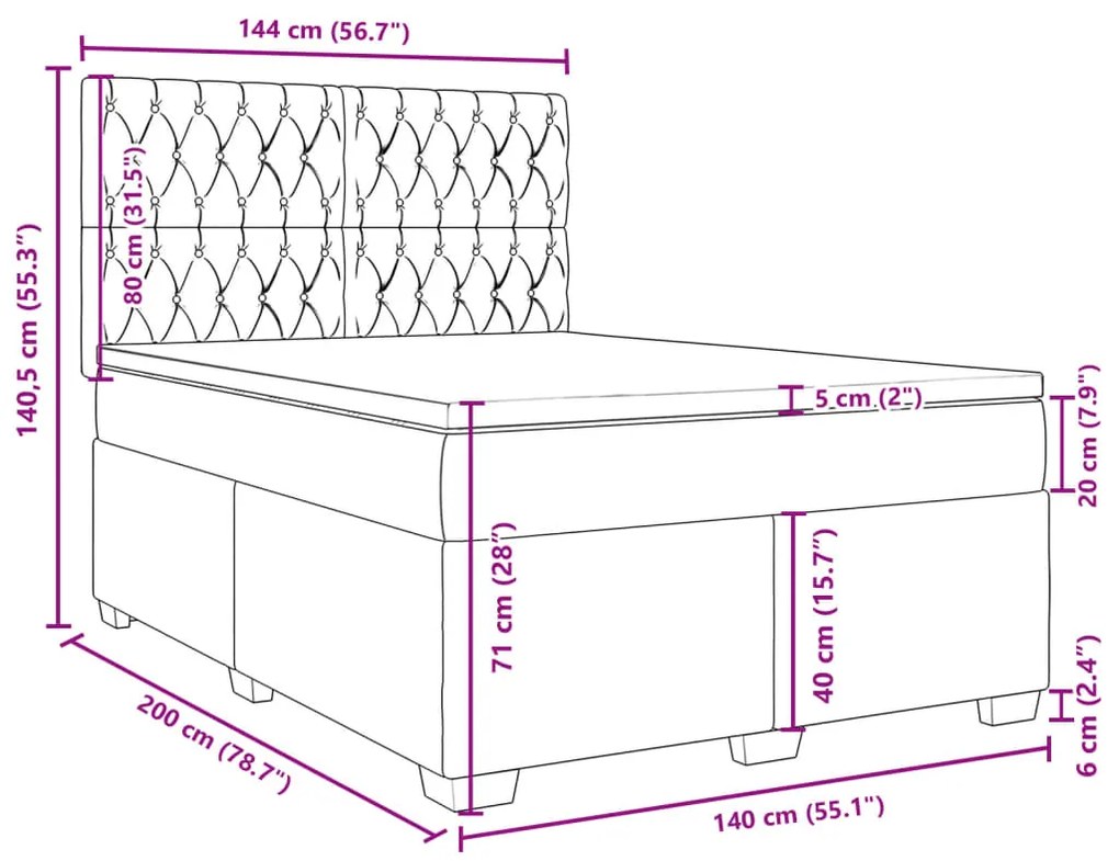 Κρεβάτι Boxspring με Στρώμα Ανοιχτό Γκρι 140x200 εκ. Υφασμάτινο - Γκρι