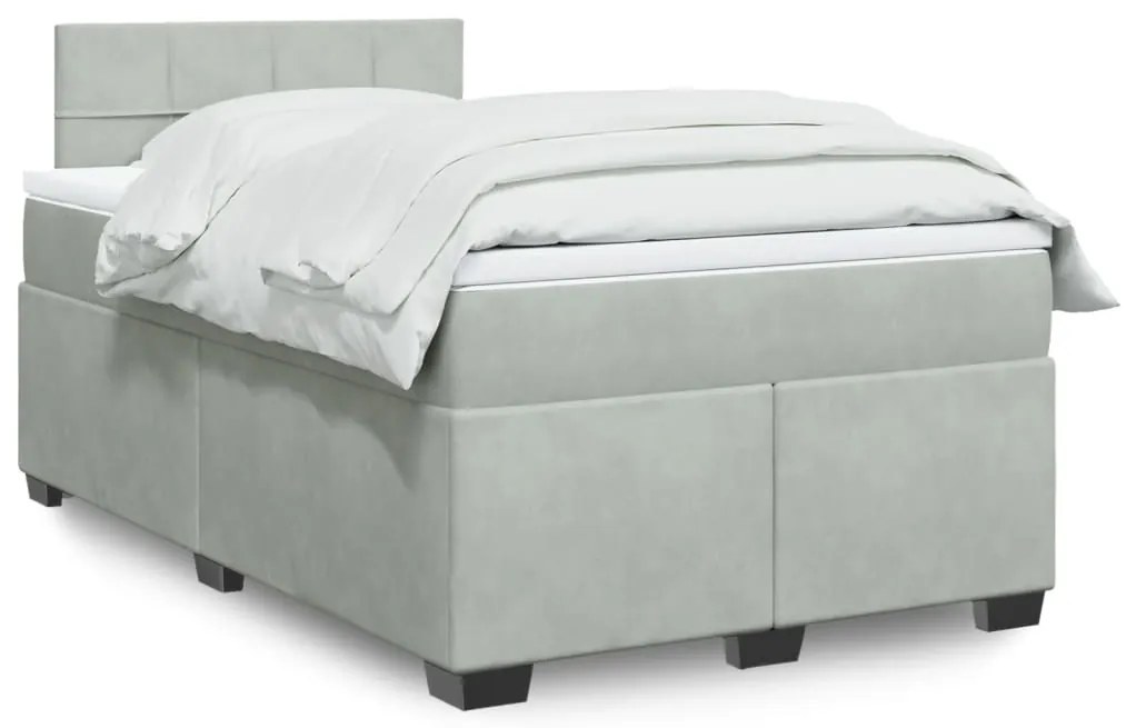 vidaXL Κρεβάτι Boxspring με Στρώμα Ανοιχτό Γκρι 120x200 εκ. Βελούδινο
