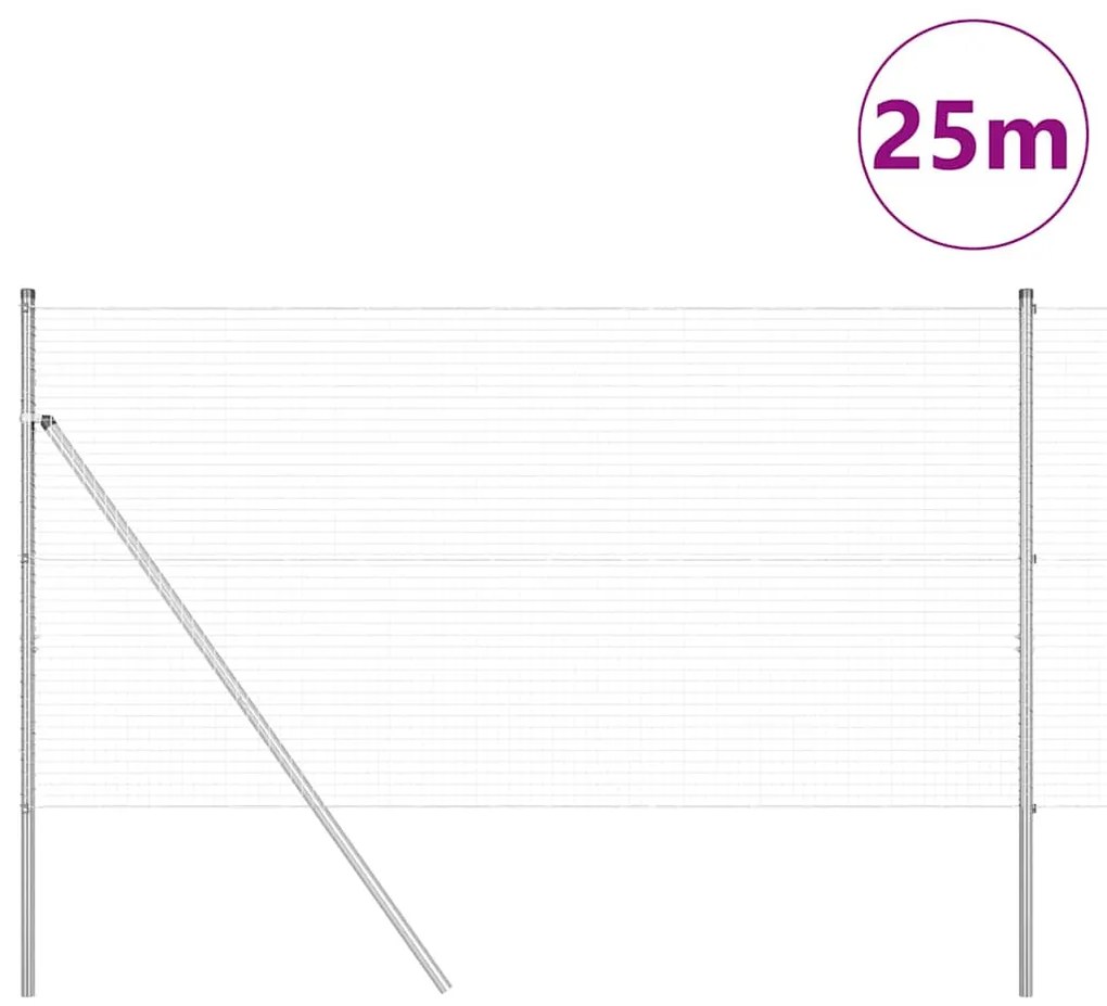 vidaXL Φράχτης με Στήλες. Ασημί 1 x 25 m Ατσάλι