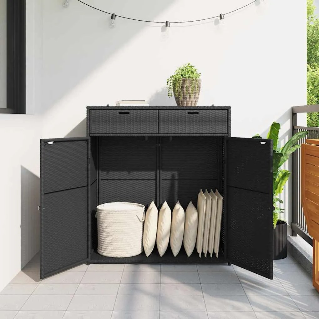 vidaXL Ντουλάπι Αποθήκευσης Κήπου Μαύρο 105x55x113 εκ. από Συνθ. Ρατάν