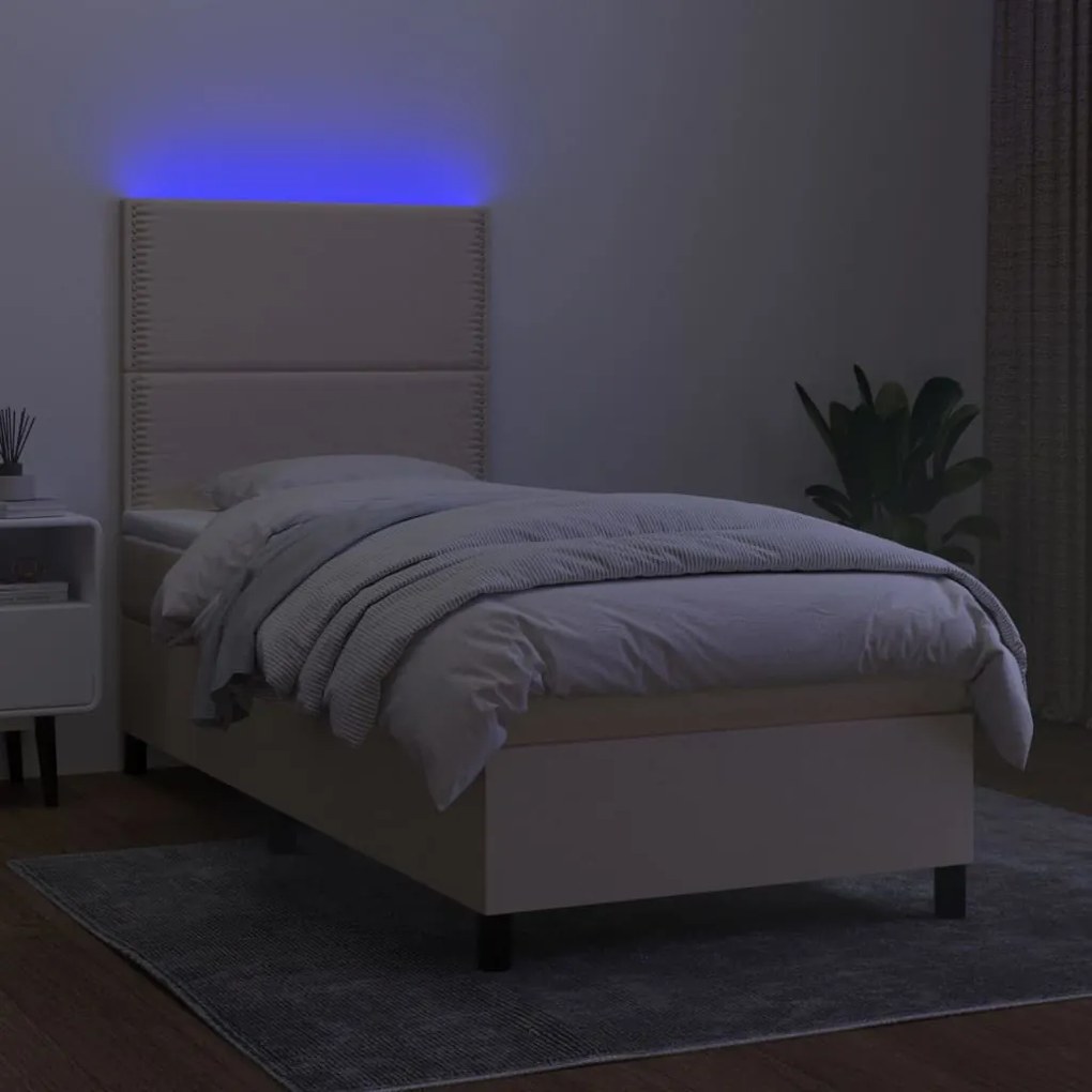 vidaXL Κρεβάτι Boxspring με Στρώμα & LED Κρεμ 90x190 εκ. Υφασμάτινο