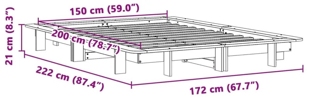 Σκελετός Κρεβατιού Χωρίς Στρώμα 150x200 εκ Μασίφ Ξύλο Πεύκου - Καφέ