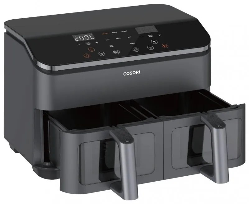 Διπλή φριτέζα ζεστού αέρα Cosori Dual Basket CAF-R901-AEU, 1750 W, 8,5 l, 8 προγράμματα, Χρονοδιακόπτης, Οθόνη αφής, Μαύρο