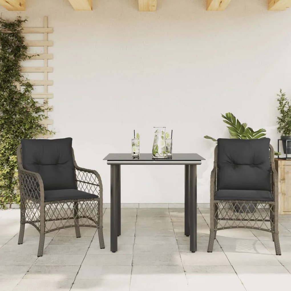 Σετ Επίπλων Bistro 3 τεμ Γκρι Συνθετικό Ρατάν με Μαξιλάρια