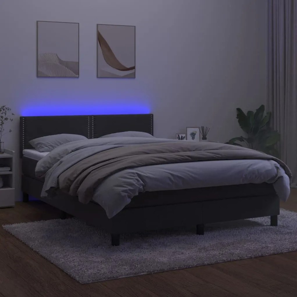 Κρεβάτι Boxspring με Στρώμα &amp; LED Σκ. Γκρι 140x190εκ. Βελούδινο - Γκρι