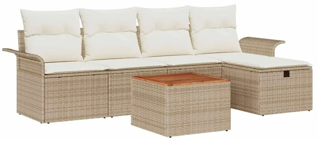 vidaXL Σετ Καναπέ Κήπου με μαξιλάρι 6 pcs Μπεζ Πολυ ράταν