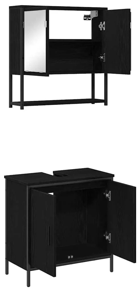 vidaXL Σετ Επίπλων Μπάνιου με ράφι 2 pcs Μαύρο Επεξεργασμένο ξύλο