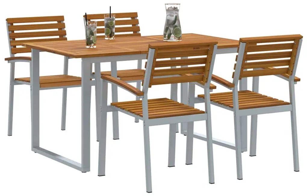 vidaXL Σέτ φαγητού για κήπο 5 pcs Γκρι και καφέ Μασίφ ξύλο ακακίας