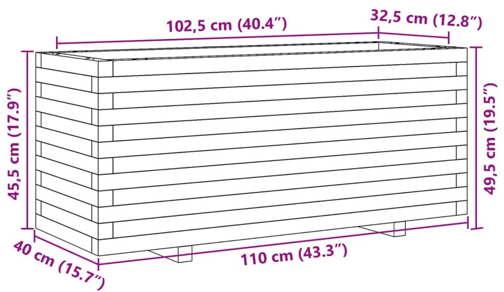 Ζαρντινιέρα Κήπου 110x40x49,5 εκ από Μασίφ Ξύλο Πεύκου - Καφέ