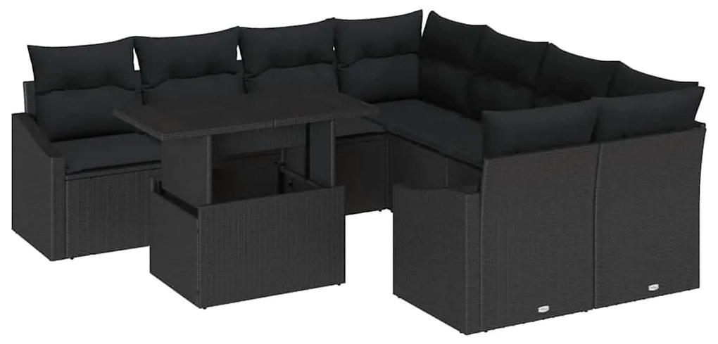 vidaXL Σετ Καναπέ Κήπου με μαξιλάρι 9 pcs Μαύρο 100 x 55 x 73 εκ