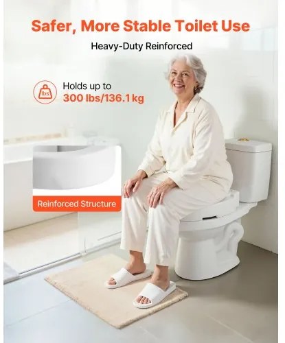 VEVOR Raised Toilet Seat, 136.1 kg Load Capacity, 88.9 mm Lift Height, Commode Elevated Toilet Seat Riser with Enlarged Opening for Seniors, Elderly, Handicap, Disabled, and Adults, Fits Round Bowl