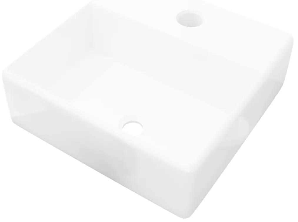 vidaXL Νιπτήρας Μπάνιου Τετράγωνος με Οπή Βρύσης Λευκός Κεραμικός