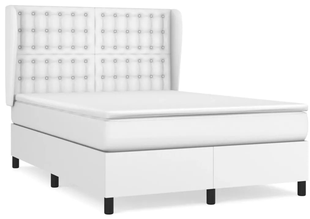 vidaXL Κρεβάτι Boxspring με Στρώμα Λευκό 140x200εκ.από Συνθετικό Δέρμα