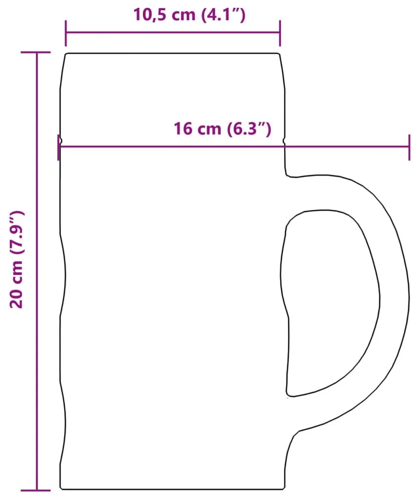Κούπα Μπίρας με Λαβή Γυάλινη 6 Τεμ. 1000 ml - Διαφανές