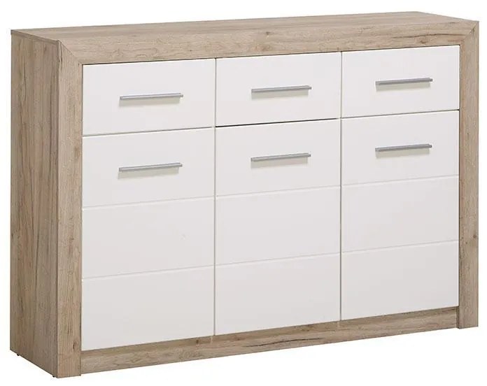 Κομότα - Μπουφές Etna 3K3F Grey Oak - Λευκή Λάκα 133x35x90.5 εκ. 133x35x90.5 εκ.