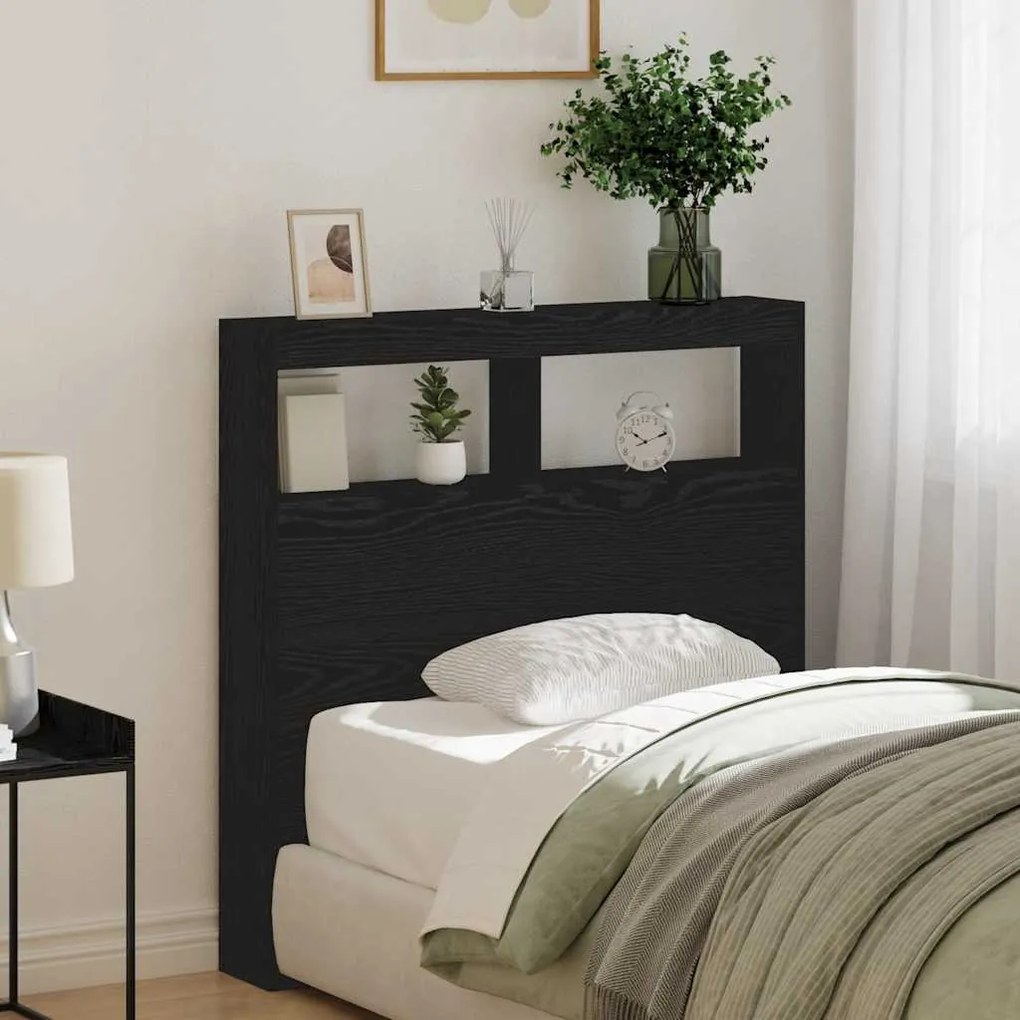 vidaXL Κεφαλάρι με Αποθηκευτικό Χώρο &amp; LED Μαύρο Δρυς 100x17x102 εκ.