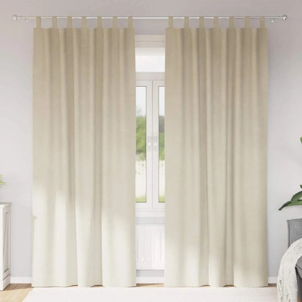 Curtains blackout vidaXL με κρεμαστούς βρόχους 2 τεμάχια Κρεμ Βελούδο