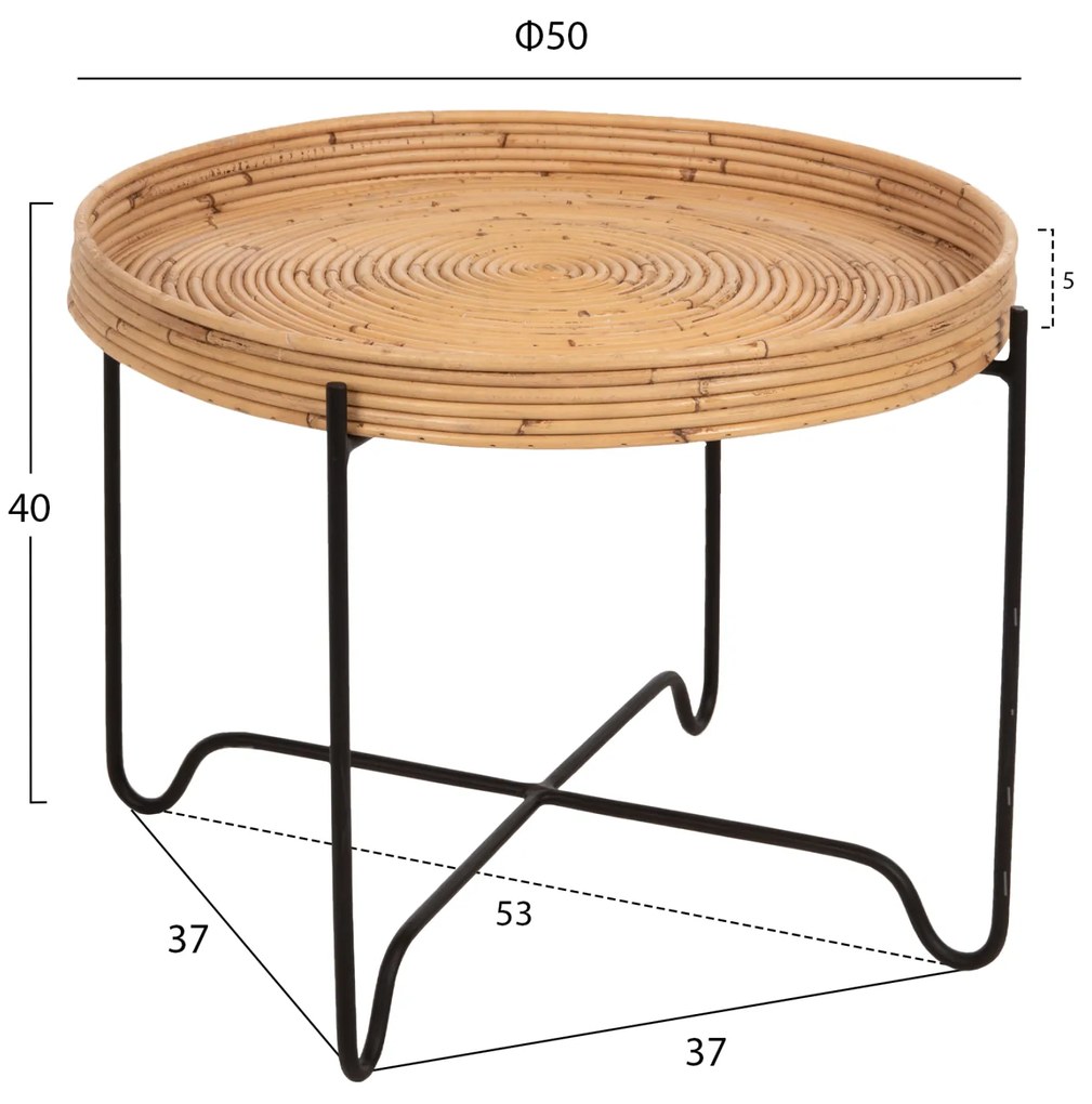ΤΡΑΠΕΖΑΚΙ ΒΟΗΘΗΤΙΚΟ FLY HM7907 RATTAN ΦΥΣΙΚΟ ΧΡΩΜΑ-ΜΕΤΑΛΛΙΚΗ ΒΑΣΗ ΜΑΥΡΗ Φ50x40Υεκ. - HM7907